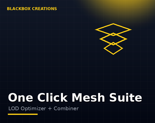 One Click Mesh Suite running the full Unity mesh optimization pipeline: simplify, LOD, combine